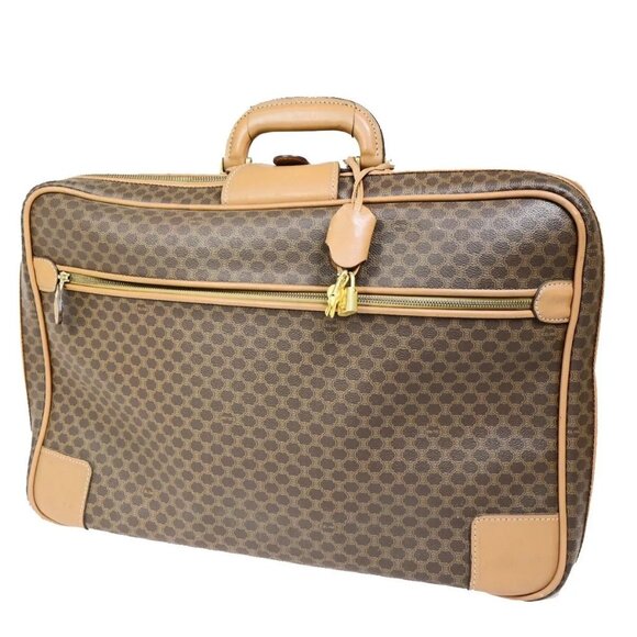 CELINE Logo Macadam Pattern Travel Hand Bag PVC Leather Brown GHW Italy